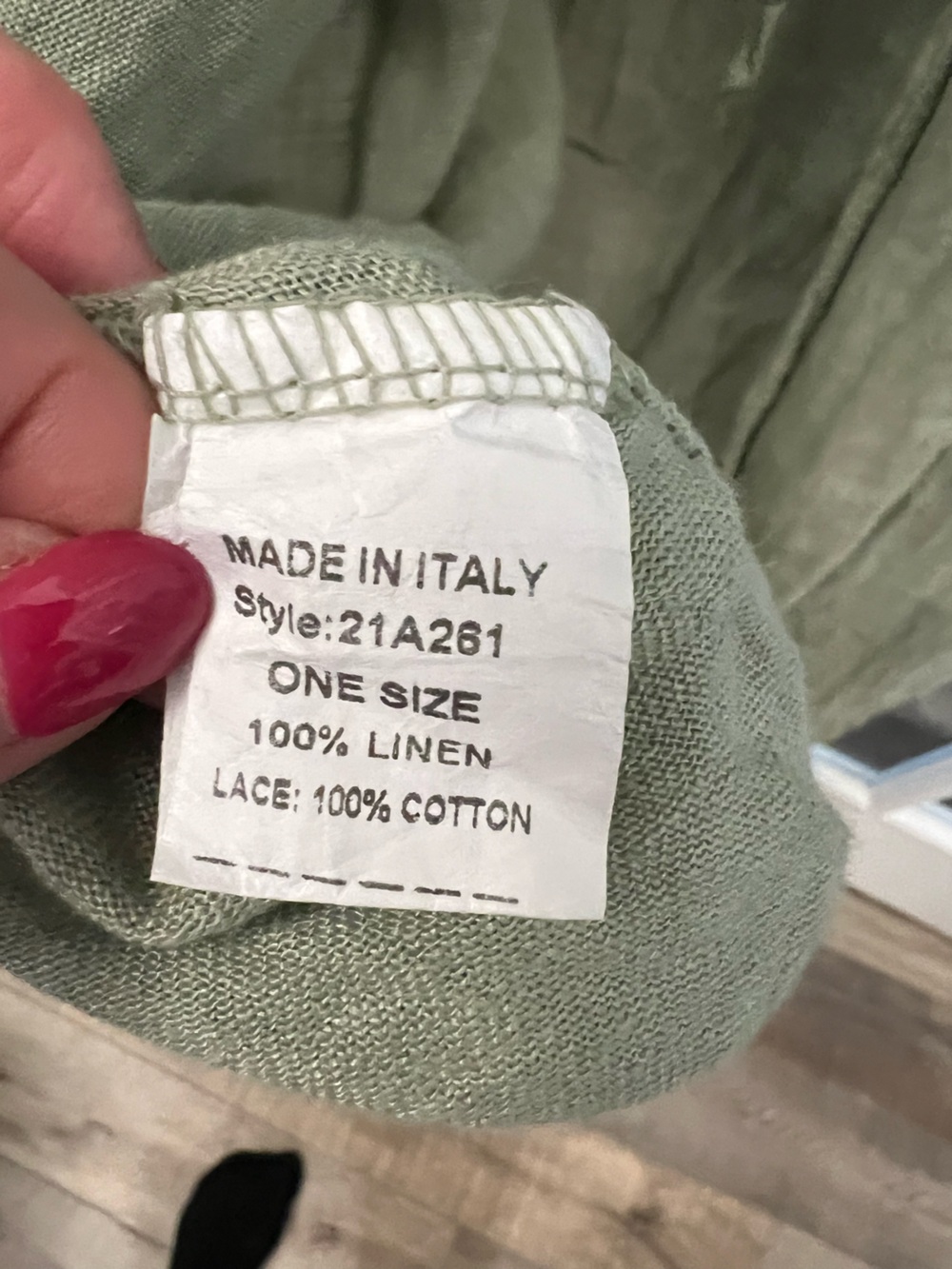Francesca Bettina 100% linen sage long sleeveless duster with lace detail & tie - Picture 8 of 8